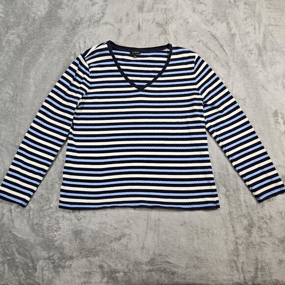 Talbots Shirt Womens Large Blue White Textured Stripe Nautical Coastal Top - Picture 1 of 6